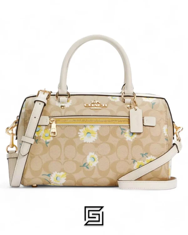 Bags,Leather,Women Coach leather Rowan Satchel In Signature Canvas With Daisy Print Style No. C2849 Coach