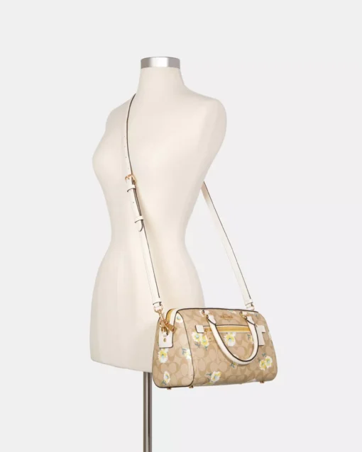 Bags,Leather,Women Coach leather Rowan Satchel In Signature Canvas With Daisy Print Style No. C2849 Coach