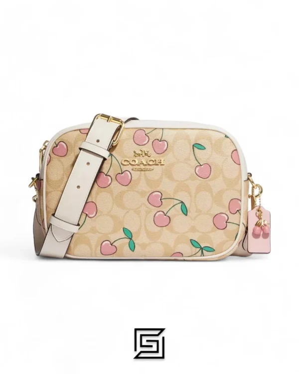 Bags,Leather,Women Coach leather Jamie Camera Bag In Signature Canvas With Heart Cherry Print Style No. CF423 Coach