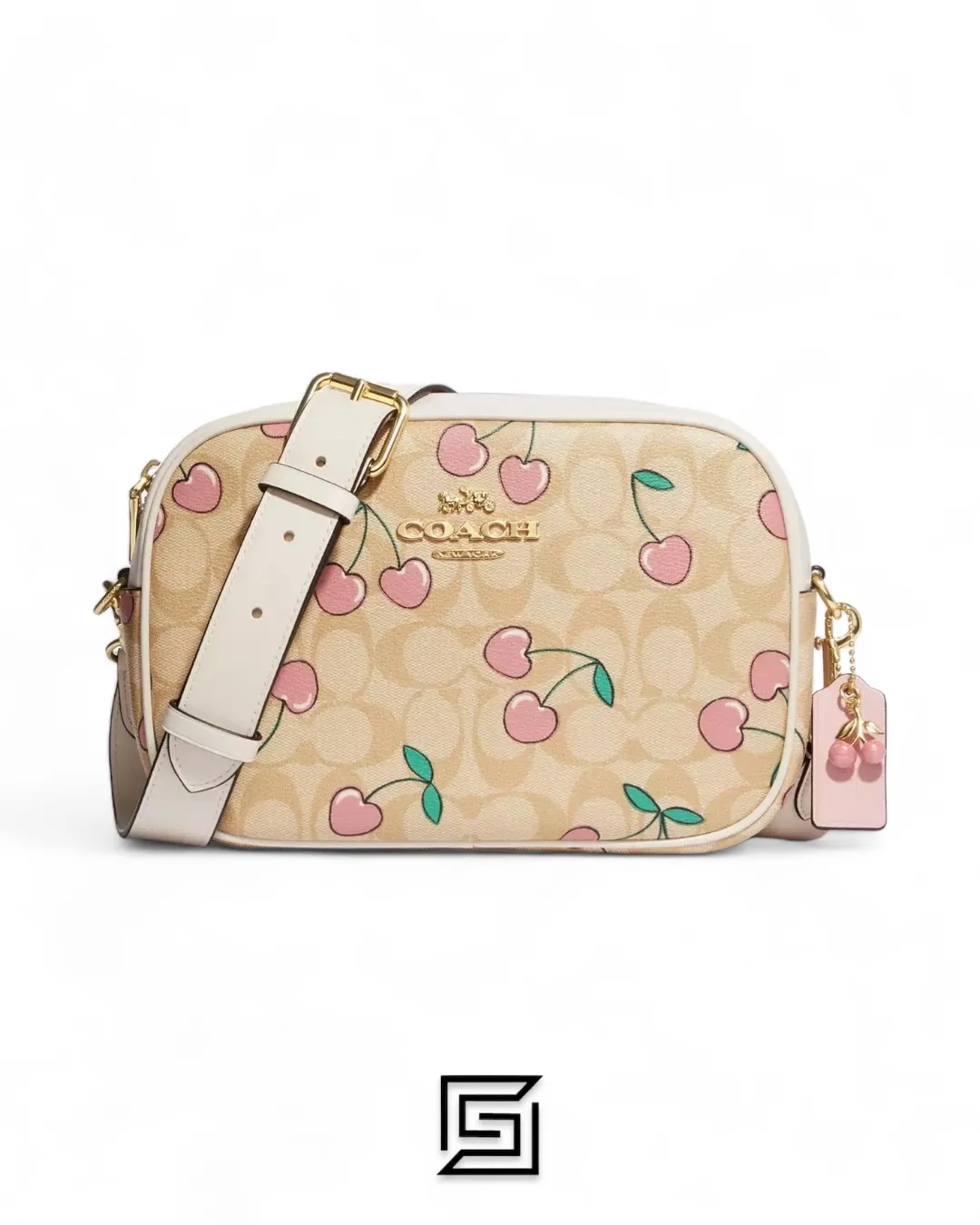 Bags,Leather,Women Coach leather Jamie Camera Bag In Signature Canvas With Heart Cherry Print Style No. CF423 Coach