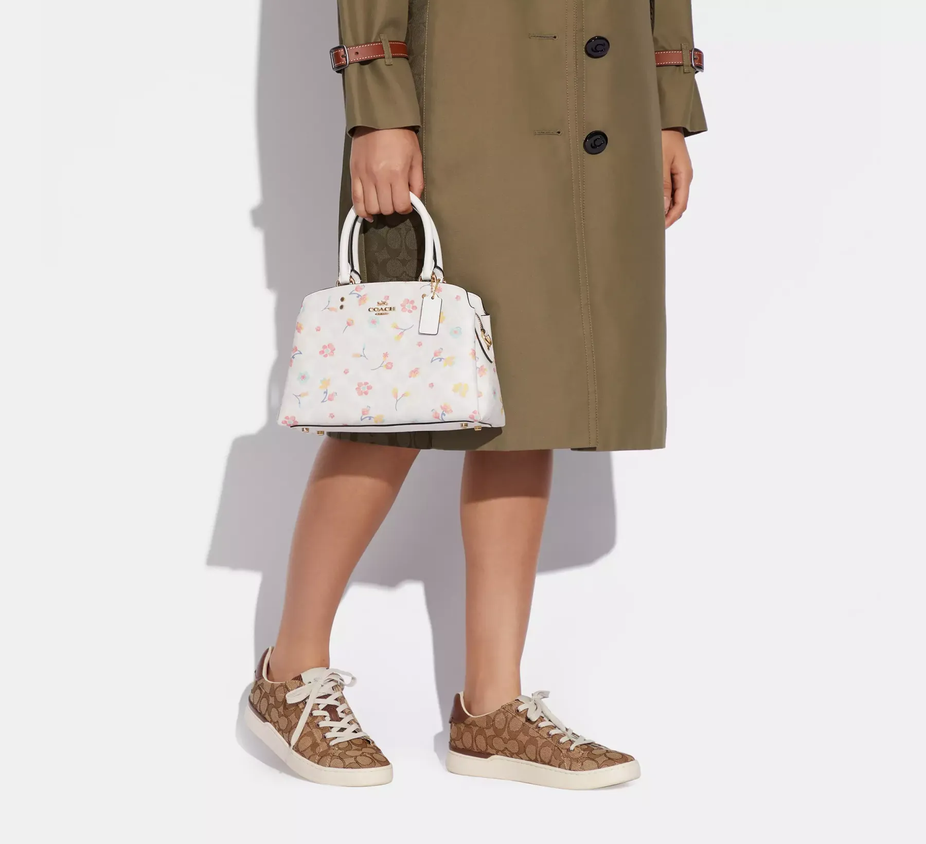 Bags,Leather,Women Coach leather Mini Lillie Carryall In Signature Canvas With Mystical Floral Print Style No. C8340 Coach