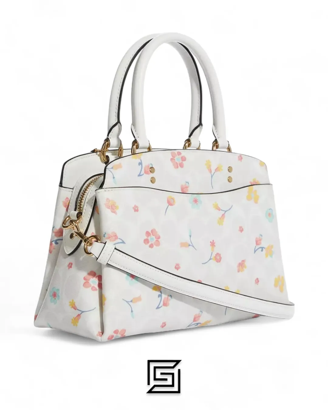 Bags,Leather,Women Coach leather Mini Lillie Carryall In Signature Canvas With Mystical Floral Print Style No. C8340 Coach