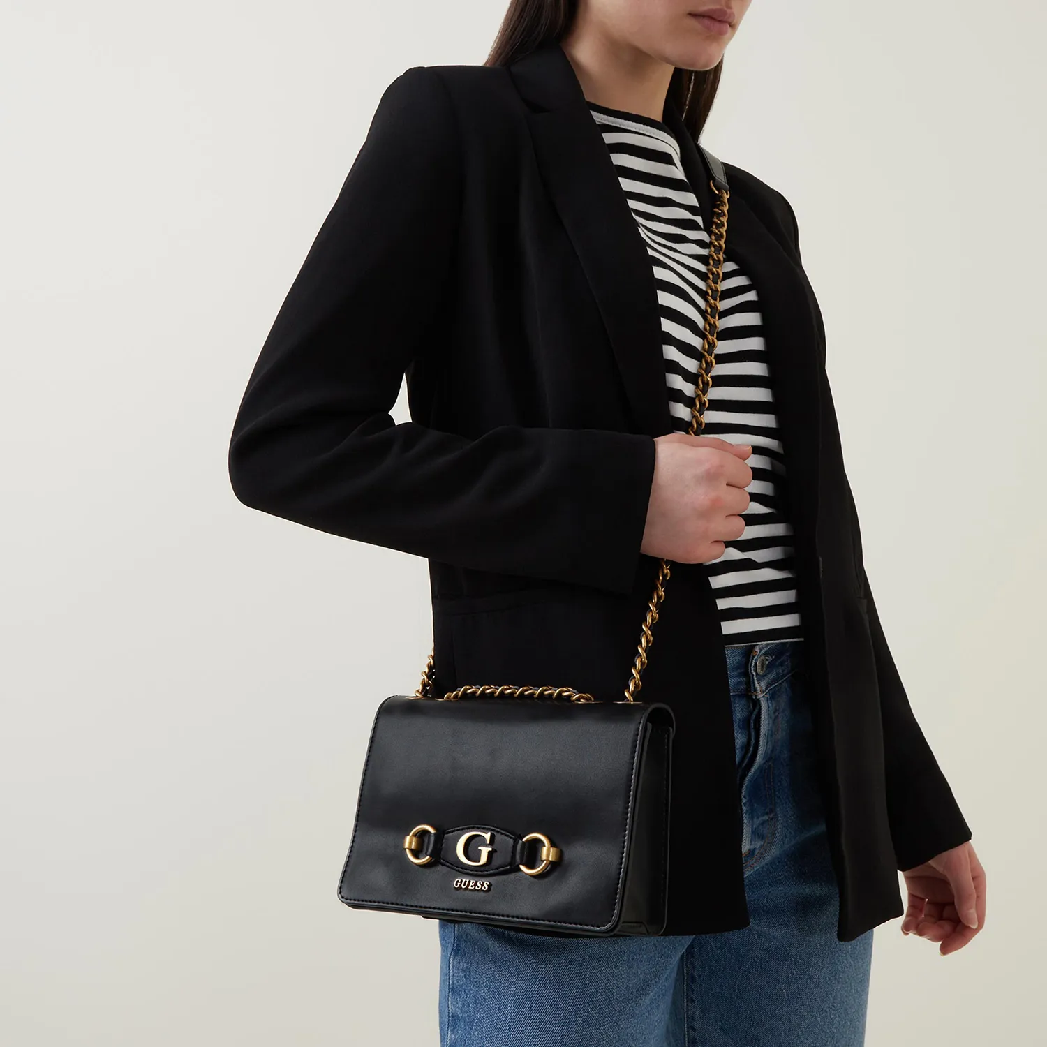 Bags,Leather,Women Guess bags Izzy Flap Convertible Crossbody Bag Black Guess