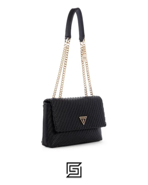 Bags,Leather,Women Guess leather Black Woven Hassie Convertible Crossbody Guess