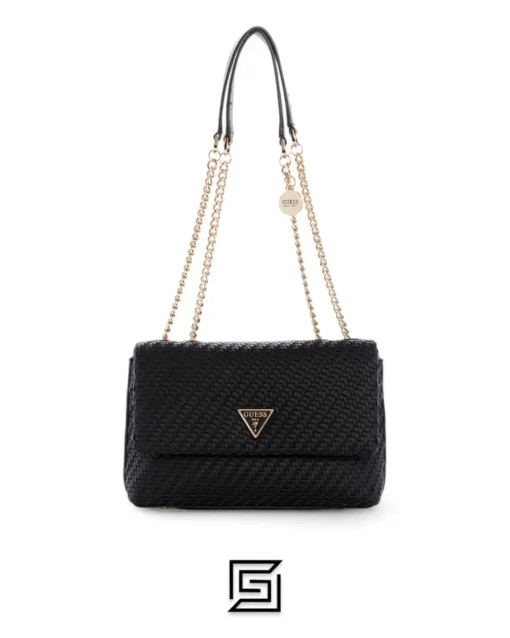 Bags,Leather,Women Guess leather Black Woven Hassie Convertible Crossbody Guess