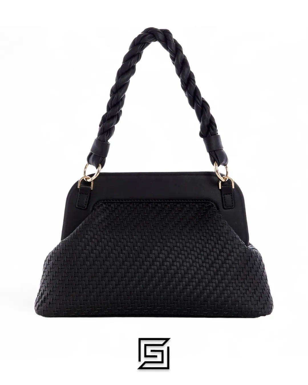 Bags,Leather,Women leather GUESS Black VG839717 Woven Hassie Frame Crossbody Bag Guess