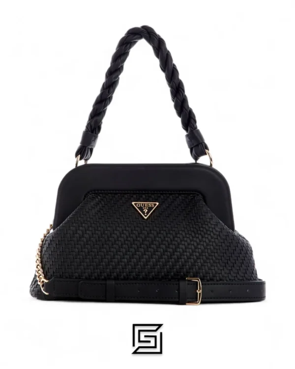 Bags,Leather,Women leather GUESS Black VG839717 Woven Hassie Frame Crossbody Bag Guess