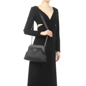 Bags,Leather,Women leather GUESS Black VG839717 Woven Hassie Frame Crossbody Bag Guess