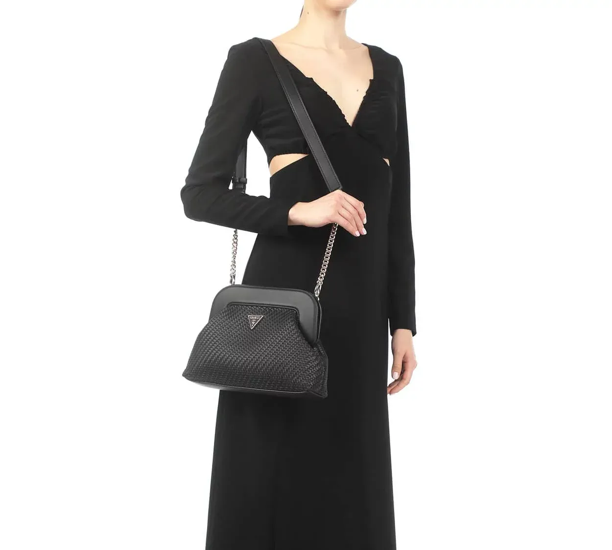 Bags,Leather,Women leather GUESS Black VG839717 Woven Hassie Frame Crossbody Bag Guess