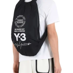 Bags,Leather,Men leather Y-3 YOHJI Adidas Backpack Black Bag With White Logo NWT Y-3