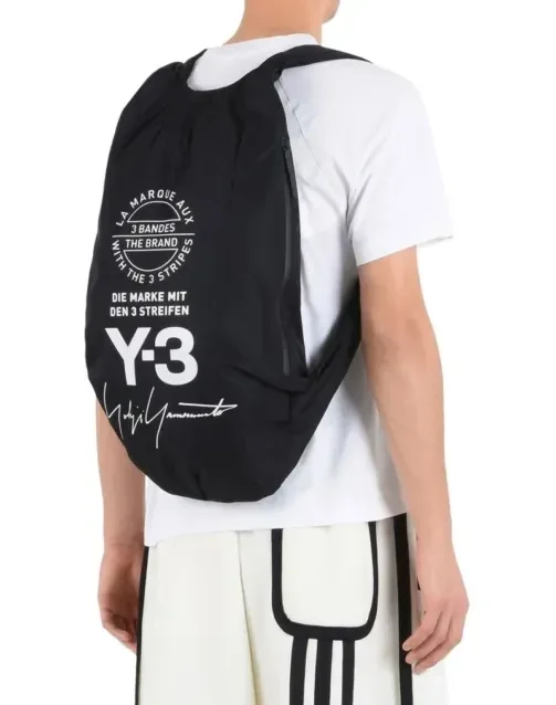 Bags,Leather,Men leather Y-3 YOHJI Adidas Backpack Black Bag With White Logo NWT Y-3
