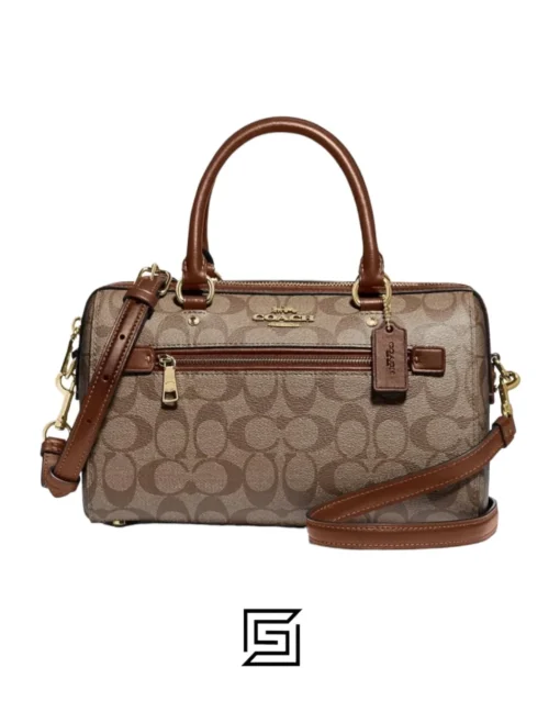 Bags,Leather,Women Coach leather Rowan Satchel In Signature Canvas Style No. F83607 BROWN Coach