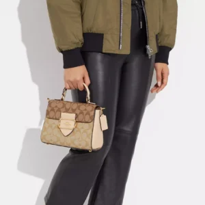 Bags,Leather,Women Coach leather Morgan Top Handle Satchel Bag In Blocked Signature Canvas CH314 Coach