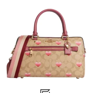 Bags,Leather,Women Coach leather Rowan Satchel Bag In Signature Canvas With Stripe Heart Print Style No. CA248 Coach