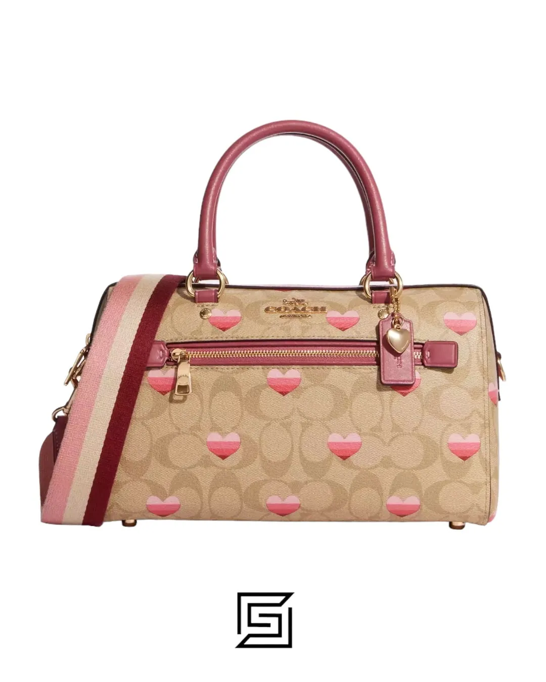 Bags,Leather,Women Coach leather Rowan Satchel Bag In Signature Canvas With Stripe Heart Print Style No. CA248 Coach