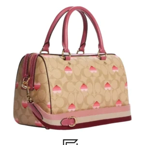 Bags,Leather,Women Coach leather Rowan Satchel Bag In Signature Canvas With Stripe Heart Print Style No. CA248 Coach