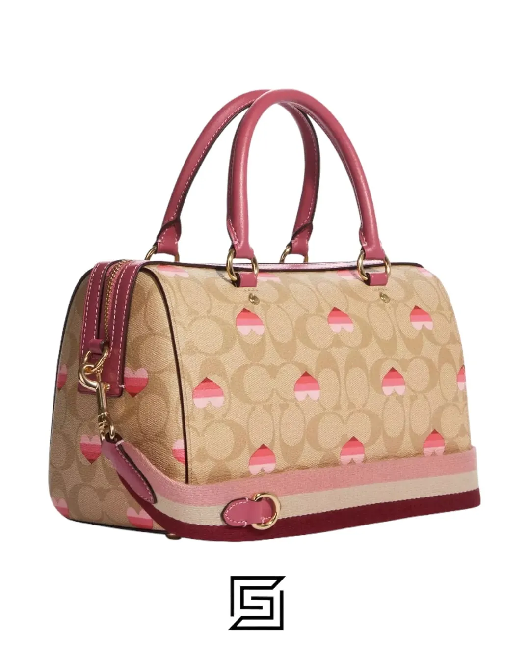 Bags,Leather,Women Coach leather Rowan Satchel Bag In Signature Canvas With Stripe Heart Print Style No. CA248 Coach