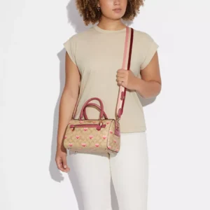 Bags,Leather,Women Coach leather Rowan Satchel Bag In Signature Canvas With Stripe Heart Print Style No. CA248 Coach