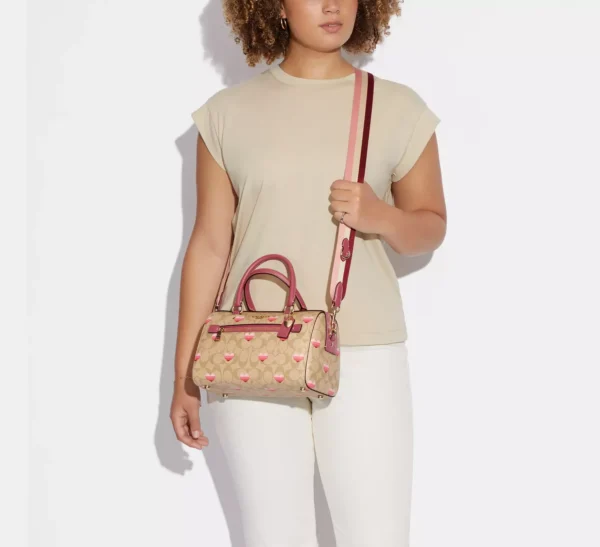 Bags,Leather,Women Coach leather Rowan Satchel Bag In Signature Canvas With Stripe Heart Print Style No. CA248 Coach