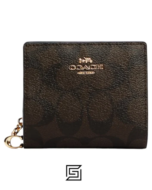 Leather,Wallets,Women Coach wallets Snap Wallet In Signature Canvas C3309 BROWN Coach