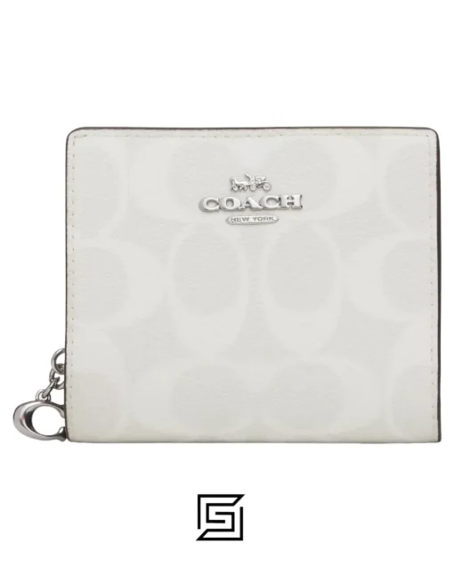 Leather,Wallets,Women Coach wallets Snap Wallet In Signature Canvas C3309 WHITE Coach