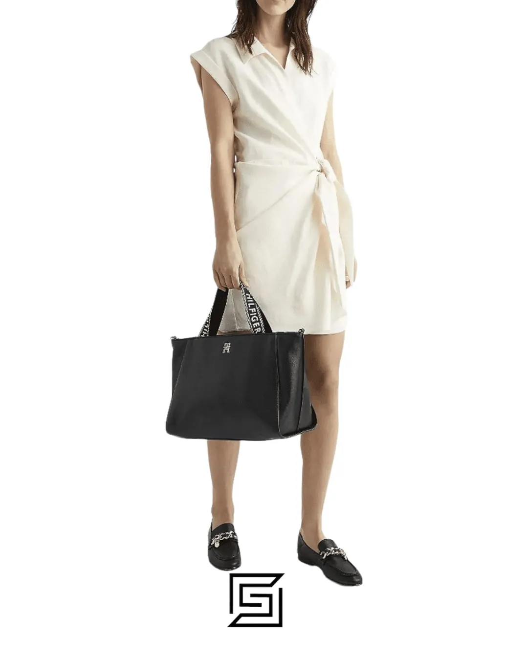Bags,Leather,Women Tommy Hilfiger leather SPACIOUS LOGO STRAP TOTE AW0AW14469-BDS Tommy Hilfiger