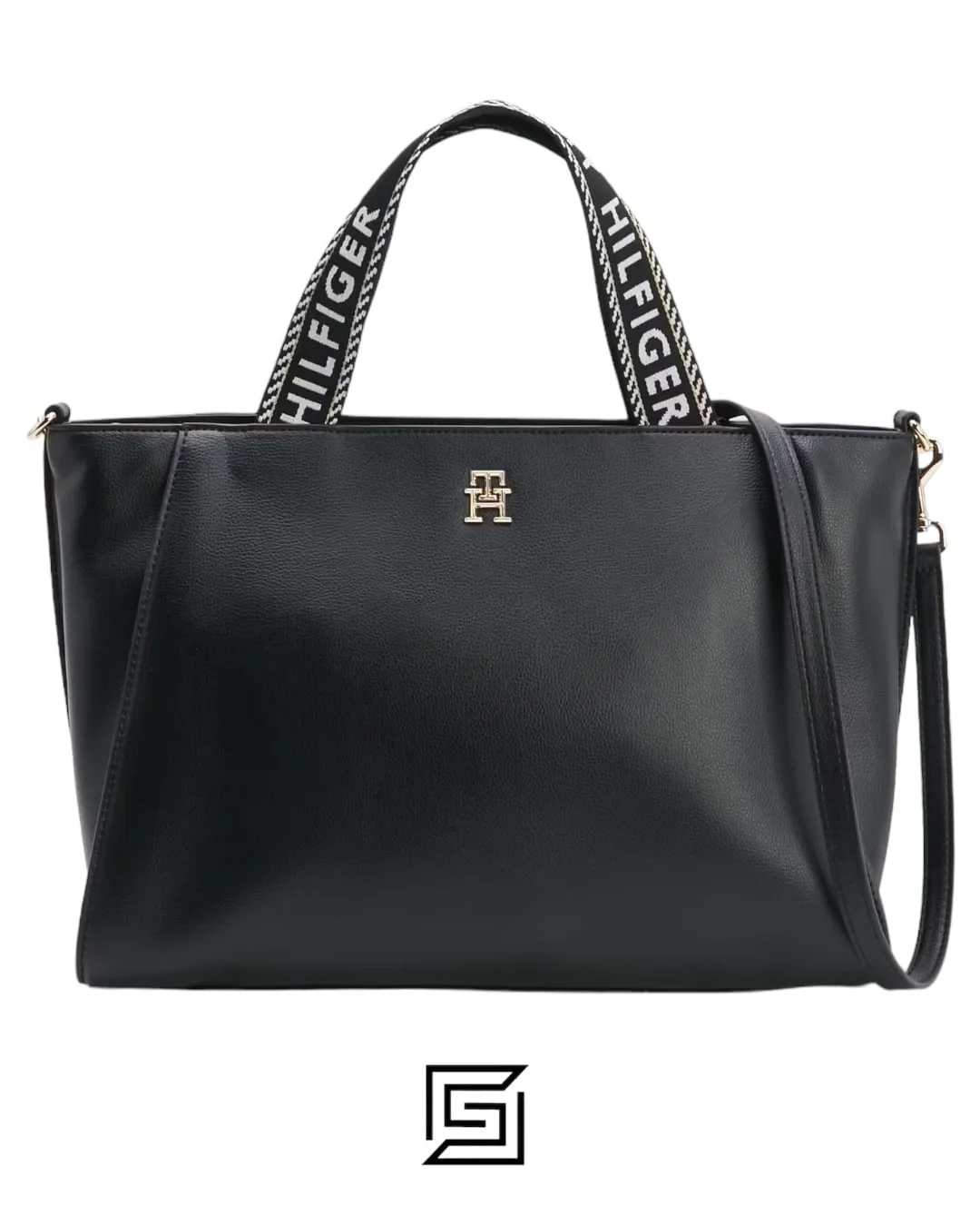 Bags,Leather,Women Tommy Hilfiger leather SPACIOUS LOGO STRAP TOTE AW0AW14469-BDS Tommy Hilfiger
