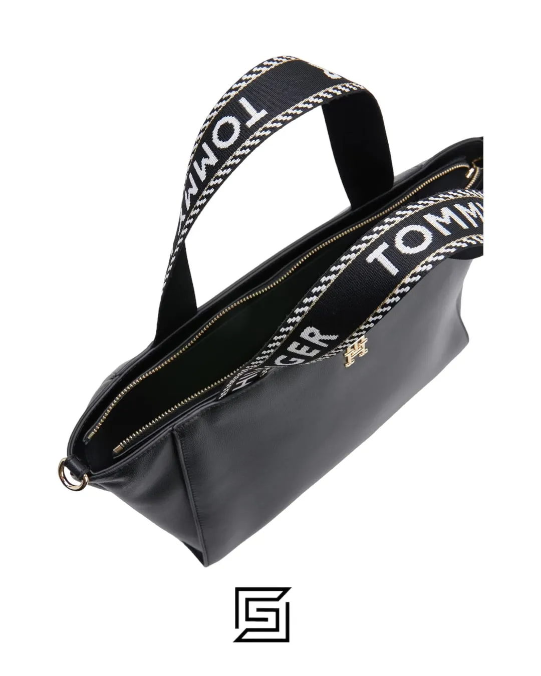 Bags,Leather,Women Tommy Hilfiger leather SPACIOUS LOGO STRAP TOTE AW0AW14469-BDS Tommy Hilfiger