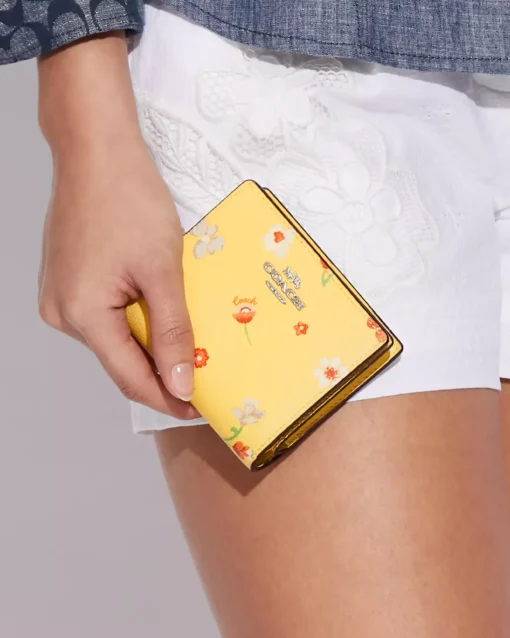 Leather,Wallets,Women Coach wallets Snap Wallet With Mystical Floral Print Yellow Style No. C8703 Coach