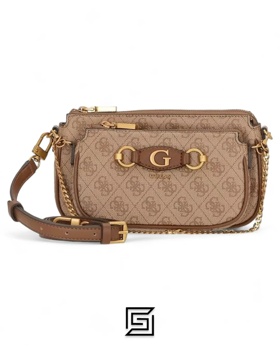 Bags,Leather,Women leather GUESS IZZY Double Pouch Crossbody 2x1 Shoulder Bag and Women