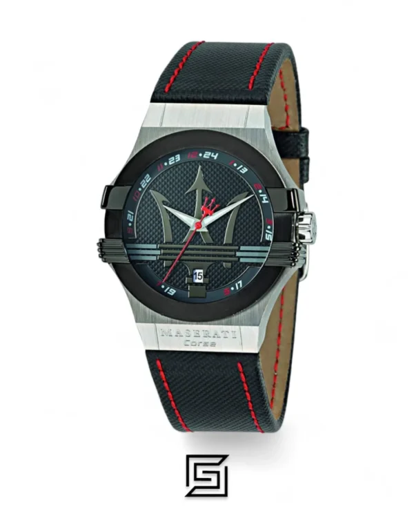 Men,Original Watches Maserati watches R8851108001 Contrast Bezel Round Leather Analog Watch for Men - Black Maserati