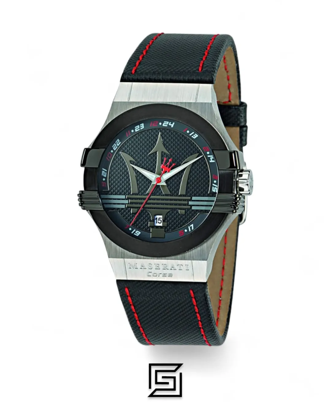 Men,Original Watches Maserati watches R8851108001 Contrast Bezel Round Leather Analog Watch for Men - Black Maserati