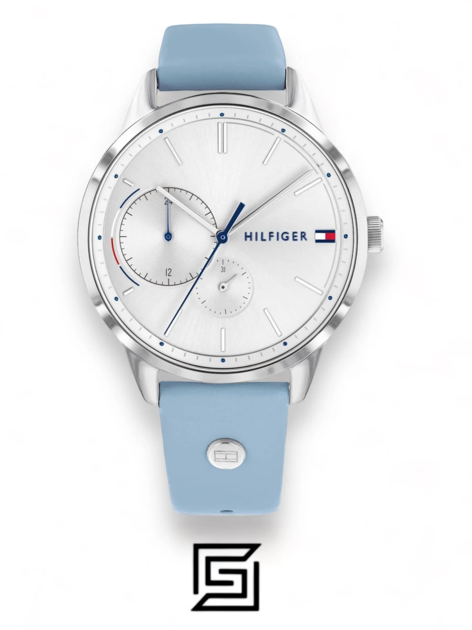 Original Watches,Women Tommy Hilfiger original-watches Leather Round Analog Water Resistant Baby Blue - 1782023 Tommy Hilfiger