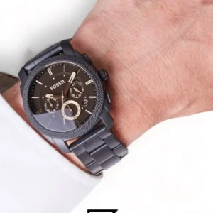 Men,Original Watches Fossil watches Machine Mid-Size Chronograph Black Stainless Steel Watch - FS4682 Fossil