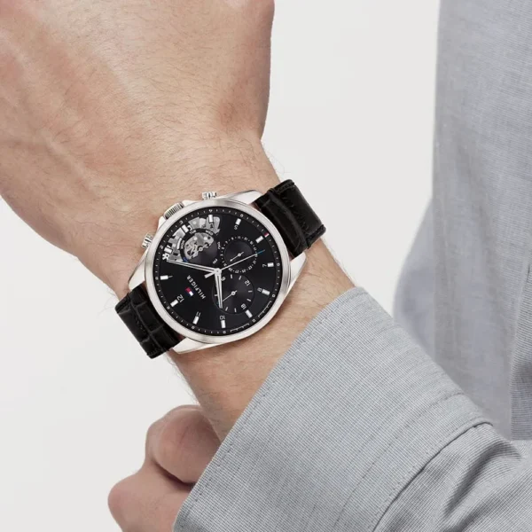 Men,Watches,Men,Original Watches original-watches Tommy Hilfiger Analogue Multifunction Quartz Watch for Men with Black Leather Strap - 1710449 Tommy Hilfiger