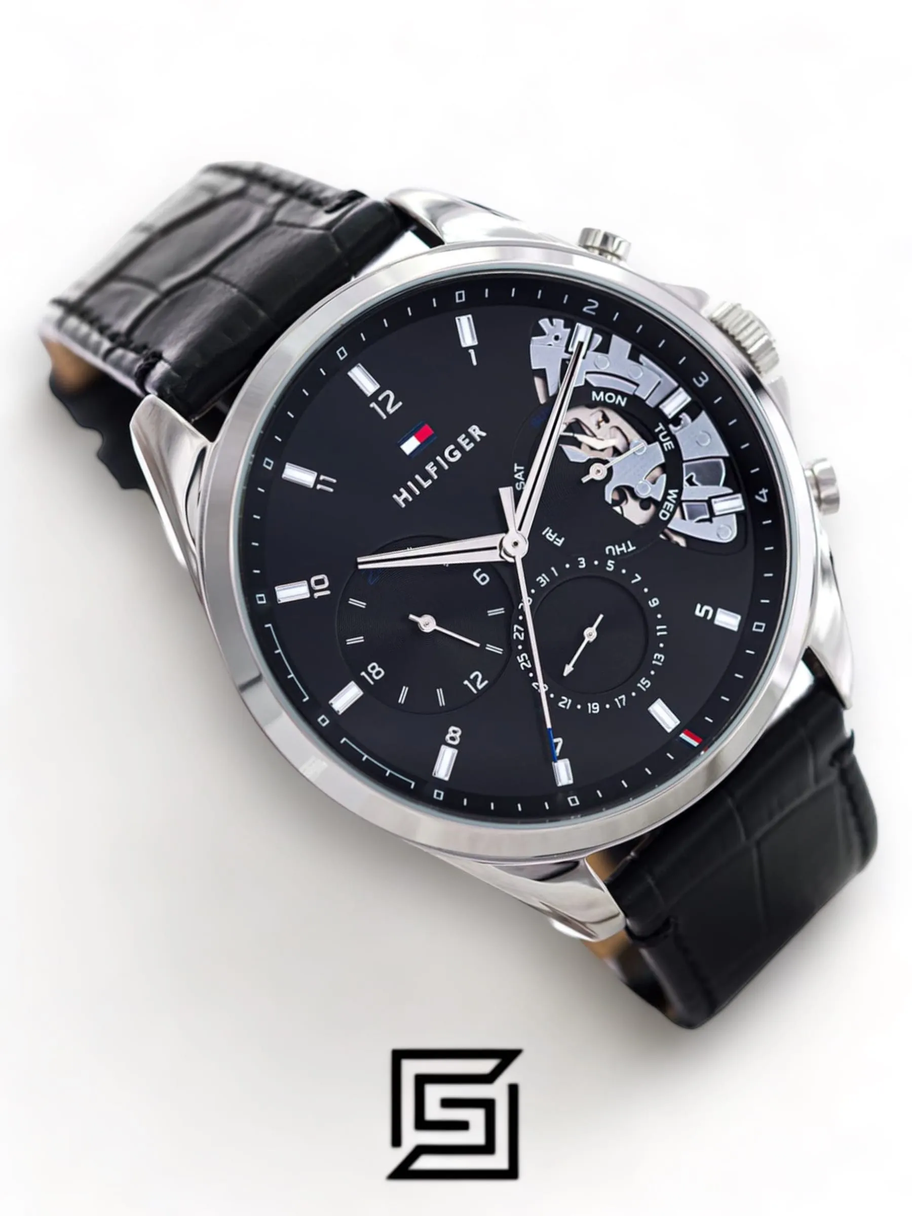 Men,Watches,Men,Original Watches original-watches Tommy Hilfiger Analogue Multifunction Quartz Watch for Men with Black Leather Strap - 1710449 Tommy Hilfiger