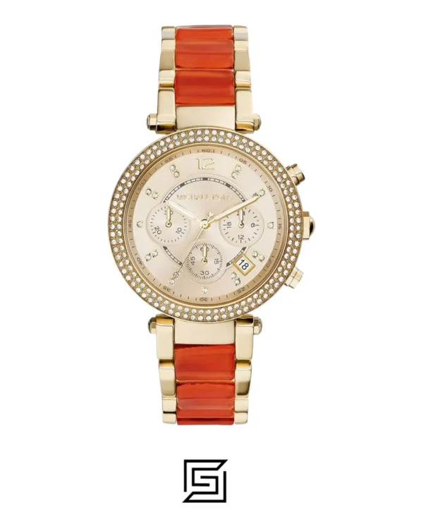 Watches,Women Michael Kors watches MK6139 Women's Golden Peach Stainless Steel Crystal Accented Chronograph Watch Michael Kors