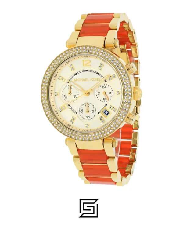 Watches,Women Michael Kors watches MK6139 Women's Golden Peach Stainless Steel Crystal Accented Chronograph Watch Michael Kors