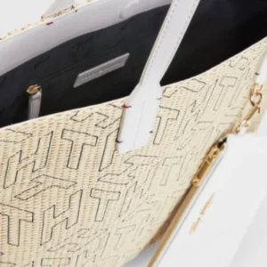 Bags,Leather,Women Tommy Hilfiger leather ICONIC MONOGRAM STRAW BEACH TOTE AW0AW11346 Tommy Hilfiger