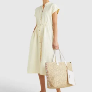 Bags,Leather,Women Tommy Hilfiger leather ICONIC MONOGRAM STRAW BEACH TOTE AW0AW11346 Tommy Hilfiger