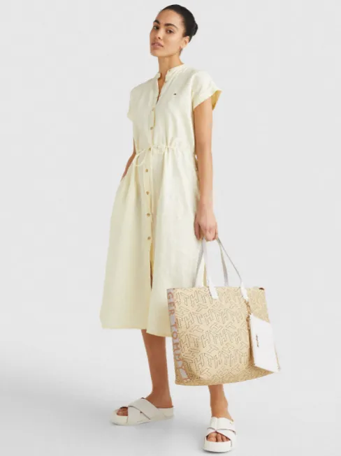 Bags,Leather,Women Tommy Hilfiger leather ICONIC MONOGRAM STRAW BEACH TOTE AW0AW11346 Tommy Hilfiger