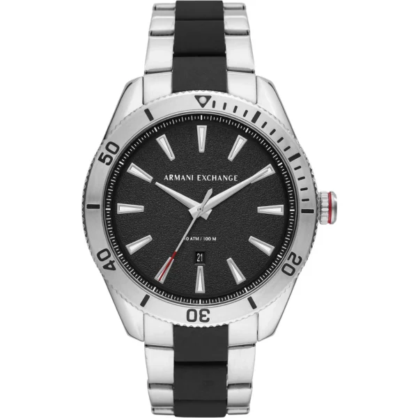 Men,Original Watches Armani original-watches AX1824 Two-Tone Stainless Steel Round Analog Water Resistant Watch for Men - Silver and Black Emporio Armani