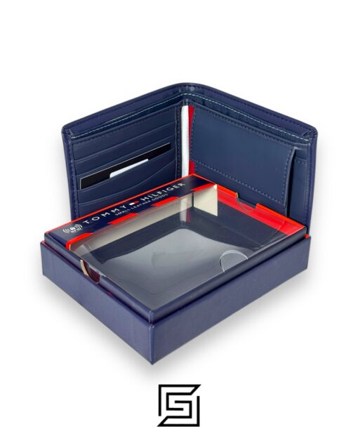 Leather,Wallets,Men TOMMY SINGLE WALLET W HILLFIGER HARD LOGO IN MIDDLE /BLUE Tommy Hilfiger