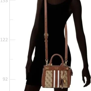 Bags,Leather,Women Guess leather Katey Jacquard Logo Mini Satchel Brown Guess