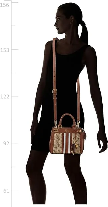 Bags,Leather,Women Guess leather Katey Jacquard Logo Mini Satchel Brown Guess