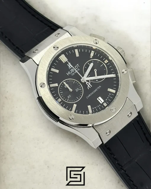 Men,Watches watches HUBLOT CLASSIC NEW - Black Leather Band - Black Dial - Silver Body Hublot