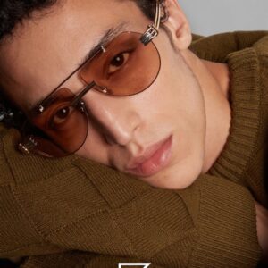 ⁦Bottega Veneta BV1342 001 Honey Lenses and Gold x Silver Frame Luxury Aviator Sunglasses⁩ - الصورة ⁦5⁩