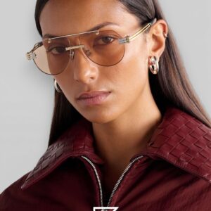 ⁦Bottega Veneta BV1342 001 Honey Lenses and Gold x Silver Frame Luxury Aviator Sunglasses⁩ - الصورة ⁦7⁩