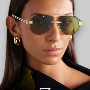 ⁦Bottega Veneta BV1342 001 Honey Lenses and Gold x Silver Frame Luxury Aviator Sunglasses⁩ - الصورة ⁦9⁩