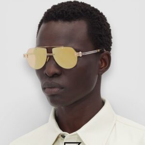⁦Bottega Veneta BV1342 001 Honey Lenses and Gold x Silver Frame Luxury Aviator Sunglasses⁩ - الصورة ⁦8⁩